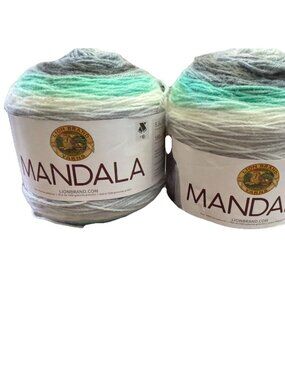 2 New Skeins Lion Mandala Genie 5.3 Oz 590 Yards Aqua Teal Gray Yarn